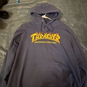 Thrasher Dark Blue Hoodie with Yellow Logo